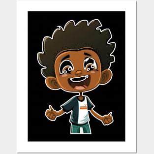 Super Cute Happy Black Boy Mascot 2D Vector Posters and Art